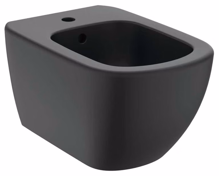 Bidet sospeso, forma ovale, nero opaco, in Vetroceramica, fissaggio a scomparsa