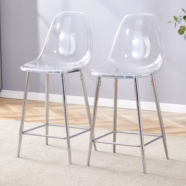 Sgabello da bar OKWISH trasparente con poggiapiedi in metallo argento per cucina e living L: 48 cm, P: 37 cm, H: 66,5 cm