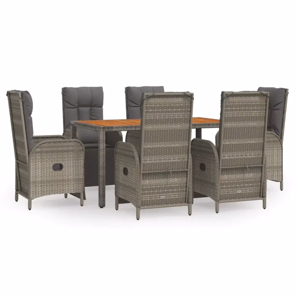 Set da Pranzo da Giardino vidaXL in Polyrattan e Legno di Acacia Grigio 7 Pezzi – 2