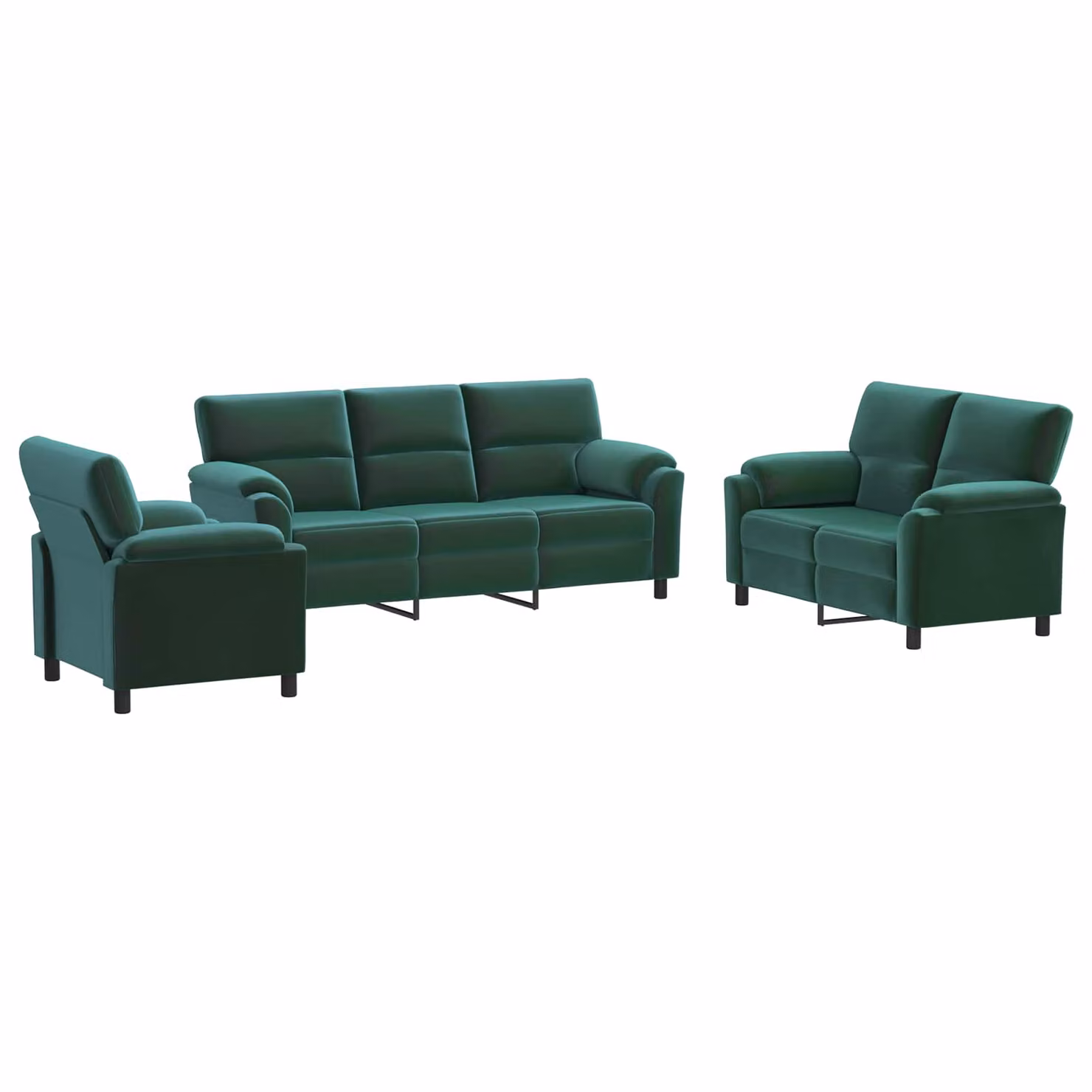 Set di 3 divani moderni vidaXL in velluto verde con struttura in metallo per il tuo soggiorno
