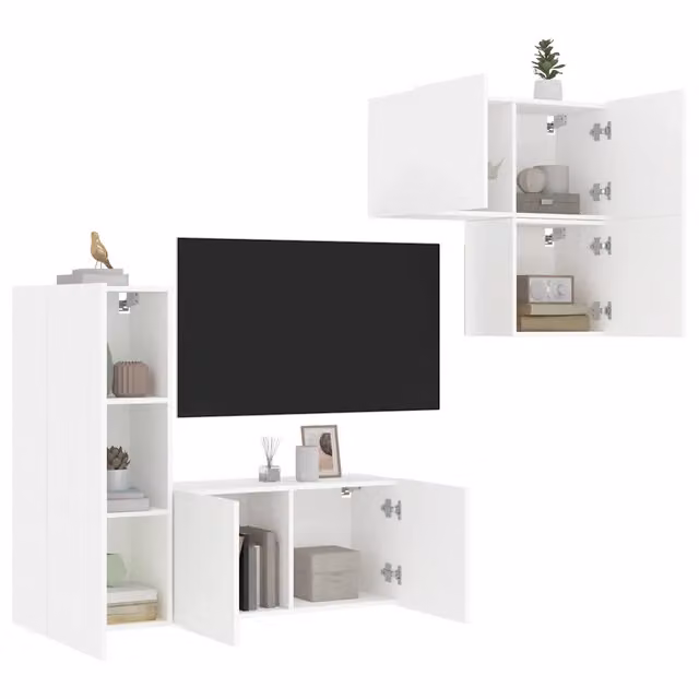 Mobili TV a Muro 4 pz-Credenza per TV Bianchi in Legno Multistrato