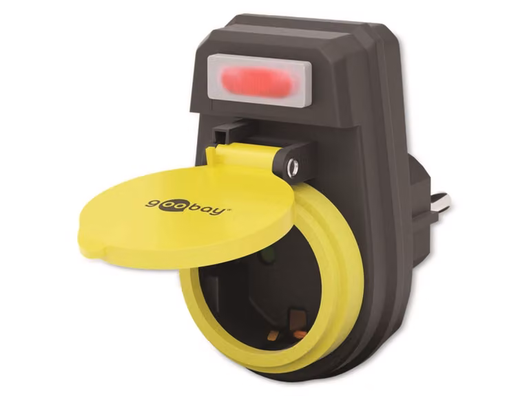 goobay adattatore per presa di corrente con interruttore a prova di spruzzi nero/giallo (confezione da 1)
