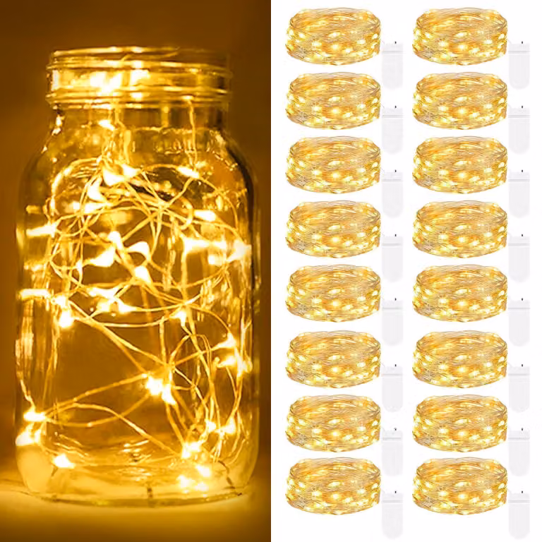 Catena luminosa a LED, mini, 16 pezzi, 2 metri, 20 LED, luce bianco caldo, alimentata a batteria