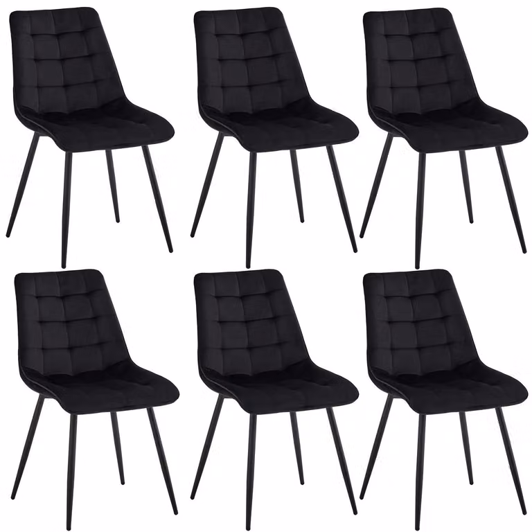 Sedie da pranzo - Set da 6 - Rivestimento in tessuto - Gambe in metallo nero - Senza braccioli - Design moderno - Beige