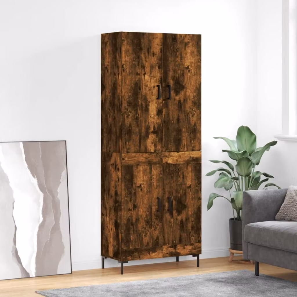Credenza stile industriale vidaXL in legno e metallo, colore rovere fumo, L: 69,5 cm, P: 34 cm, H: 180 cm