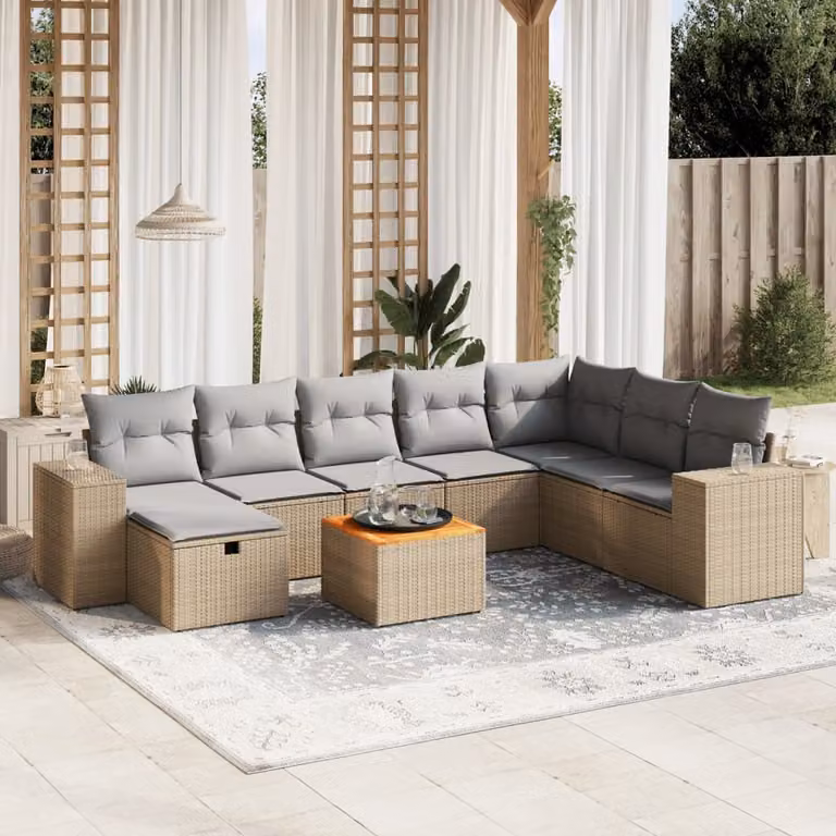 Maison Exclusive - Set Divano da Giardino 9 pz con Cuscini Beige Misto Polyrattan