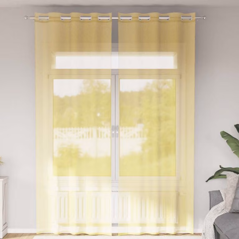 Set di 2 tende in voile semi-trasparenti vidaXL con occhielli, colore giallo, L: 140 cm, H: 260 cm