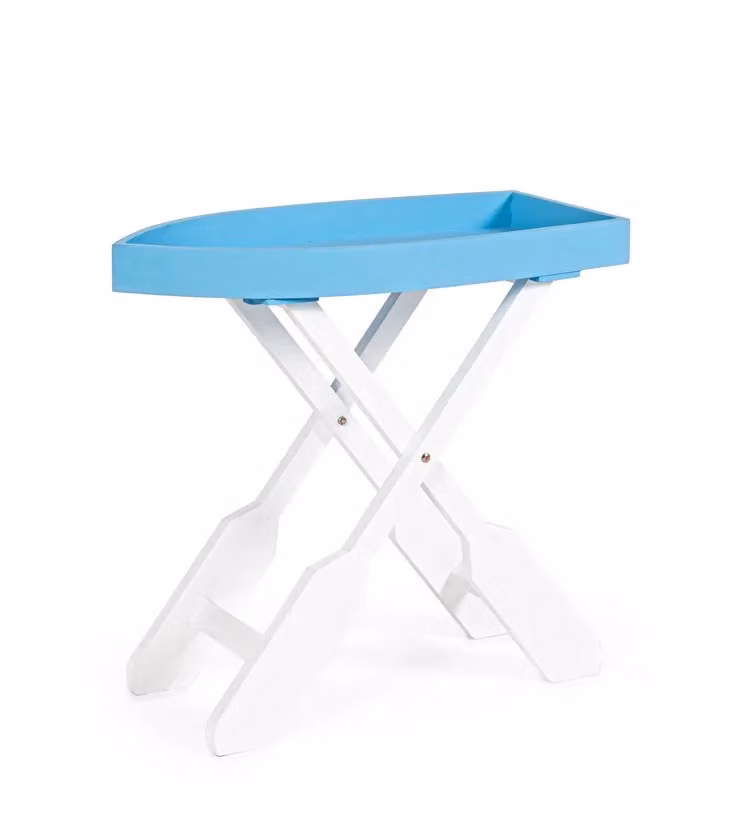 Tavolino pieghevole GOZZO in legno azzurro e gambe bianche 60 x 30 cm