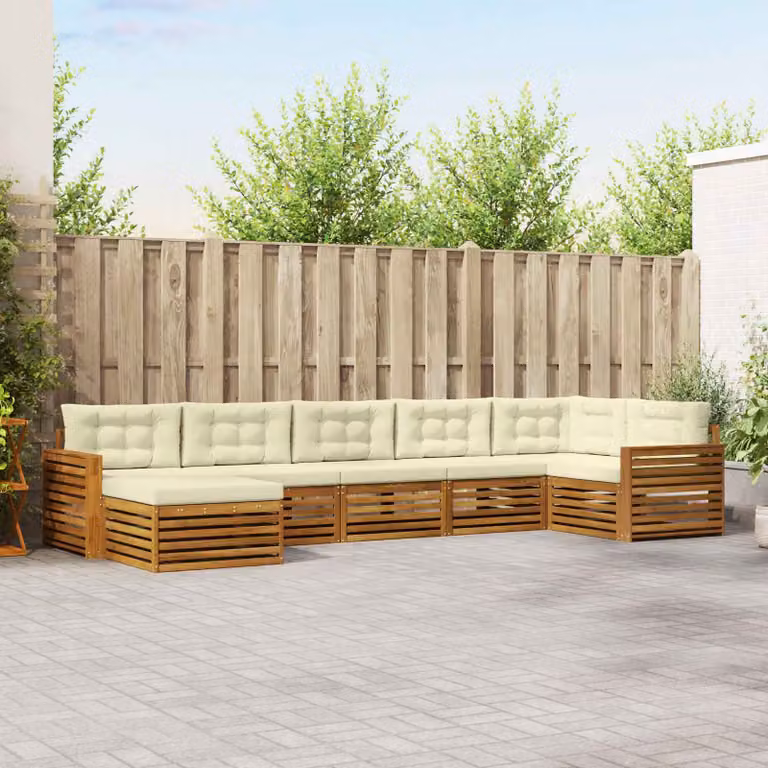 Set di divani da esterno vidaXL 7 pz in legno di acacia con cuscini beige e crema per giardino e terrazza