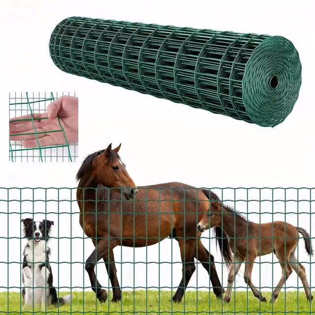 Rete Metallica per Recinzione 1,2 x 25 m in Acciaio Zincato e PVC Verde, Filo 2,1 mm Maglia 5 x 10 cm, Robusta per Giardino e Animali