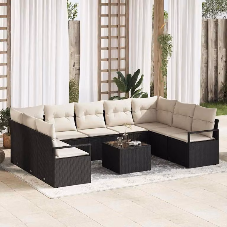 Maison Exclusive - Set di divani da esterno, 10 pezzi, colore nero [Materiale sintetico]: rattan sintetico
