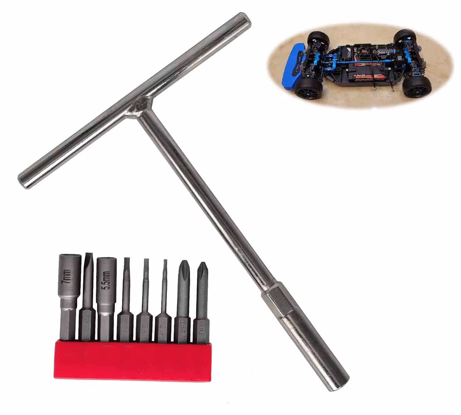 Set di utensili RC, 8 pezzi, con punte JIS e a Esagono, acciaio S2, magnetici, con manico a T