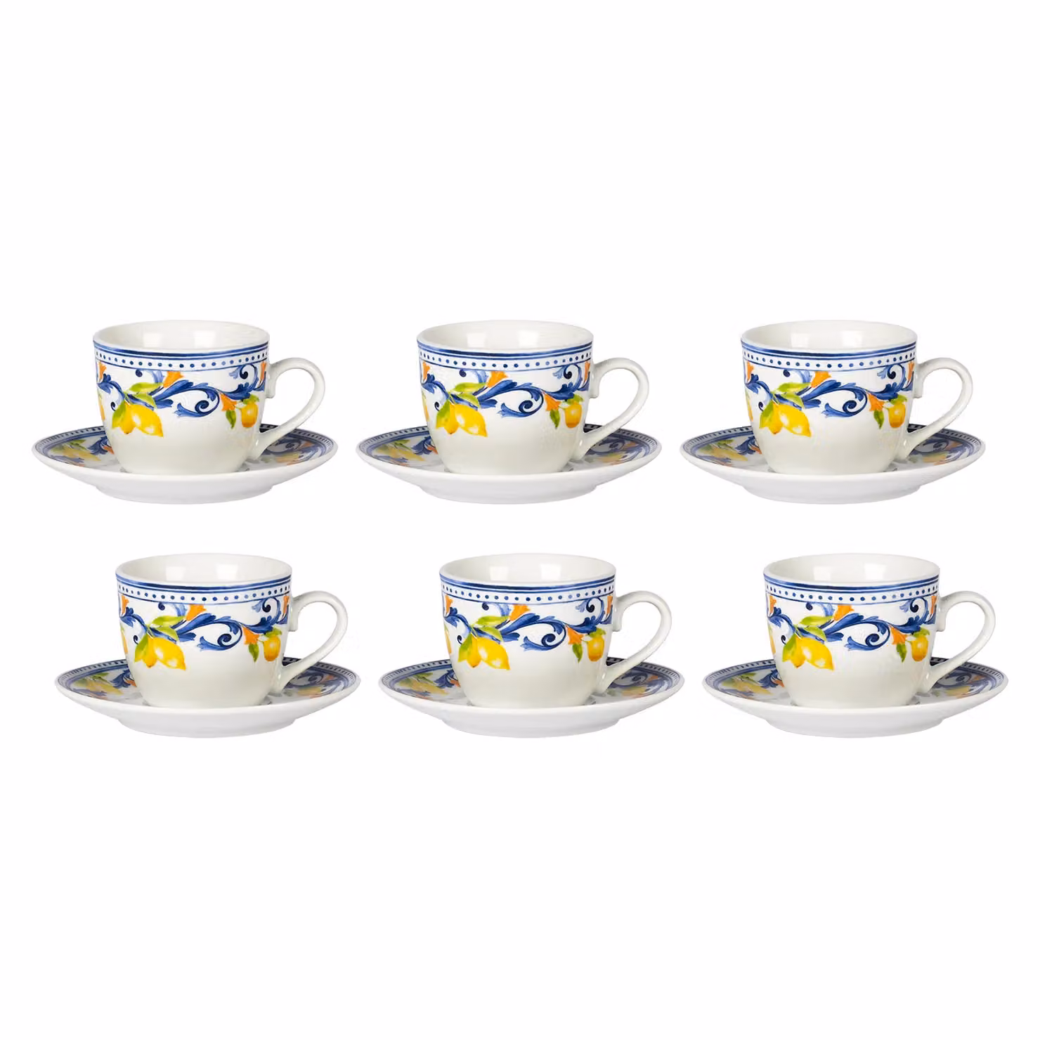 Servizio da Caffè Gusto Casa Lemònia in Porcellana Blu con Motivo Floreale, Set 12 Pezzi, 9 cl – 1