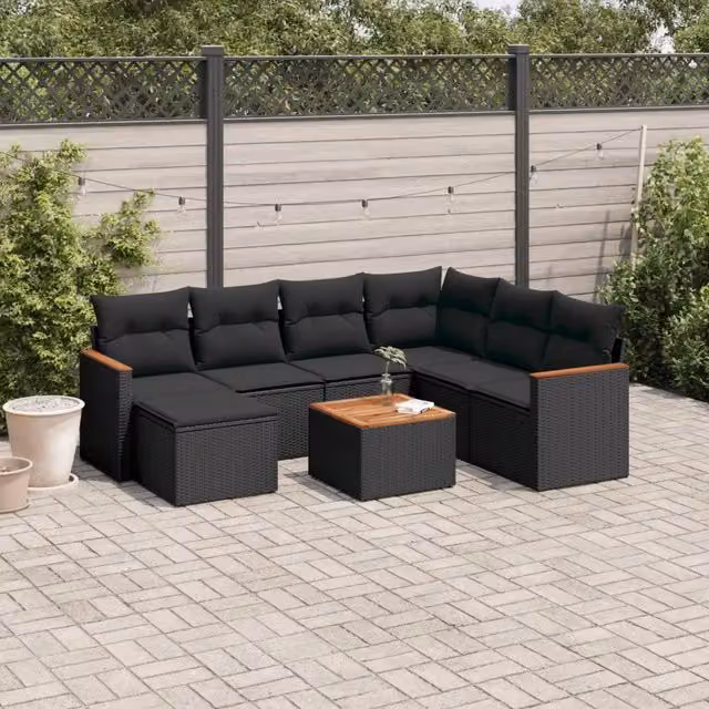 Set Divani da Giardino con Cuscini 8 pz Nero in Polyrattan 3226209