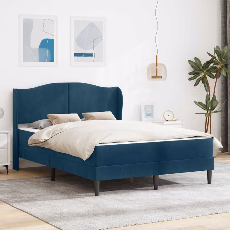 Struttura del letto con testiera vidaXL in velluto blu, L 140 cm x P 200 cm