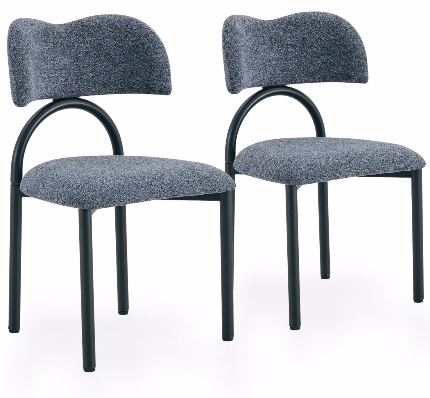Set di 2 sedie da pranzo imbottite, con schienale curvo e gambe in metallo, colore blu