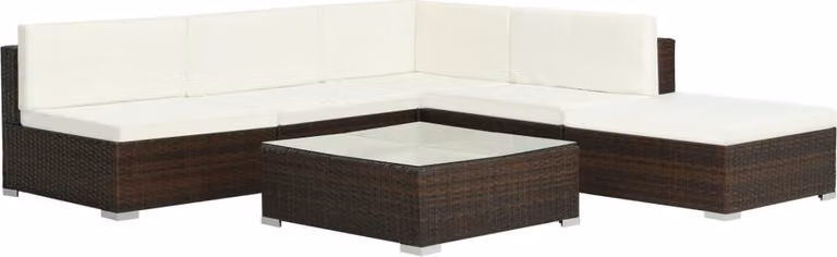 Set Divani da Giardino 6 pz con Cuscini in Polyrattan Marrone