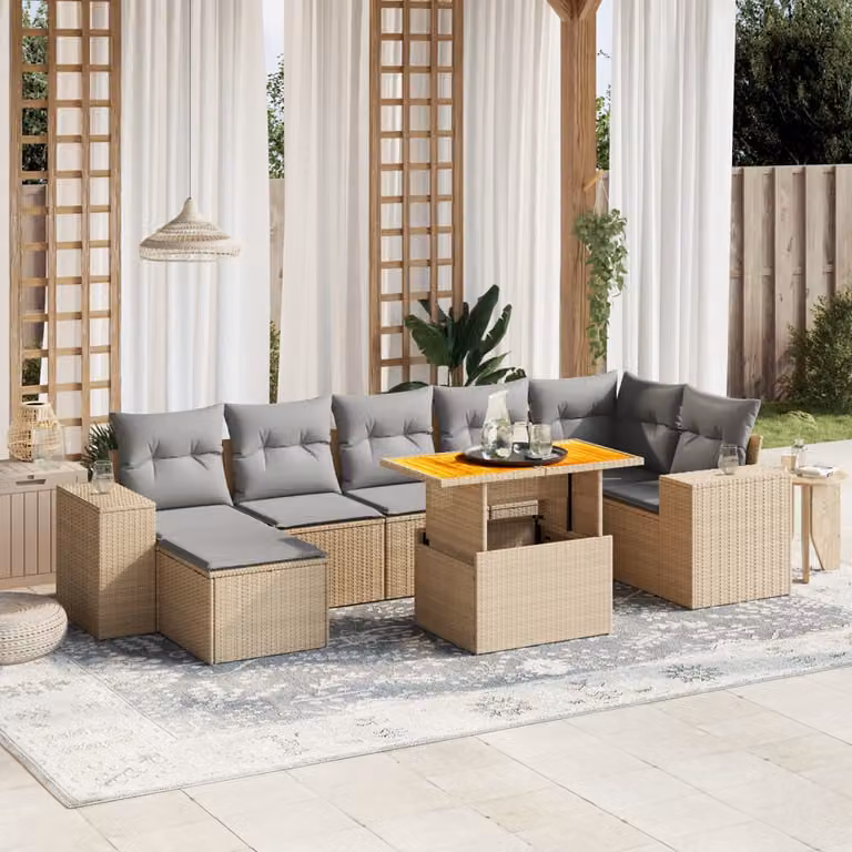 Set Divano da Giardino 8 pz vidaXL con Cuscini Beige e Struttura in Metallo e Legno di Acacia