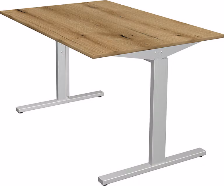 Scrivania Kerkmann Form 2 120x80x70-82 cm, base a T in alluminio argento, rovere nodoso