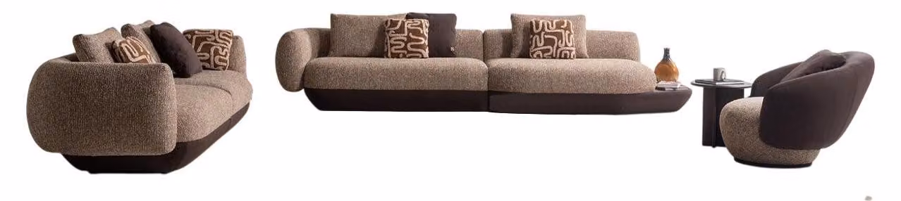Elegante Couchgarnitur Beiger 4-Sitzer Textilsessel Beistelltisch