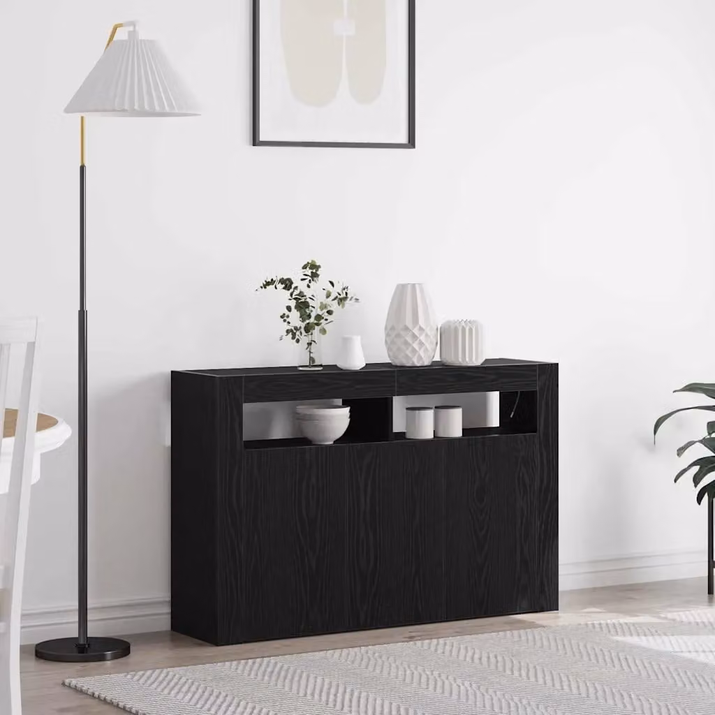 Credenza moderna vidaXL in legno MDF nero con illuminazione integrata L: 116 cm, P: 30 cm, H: 75 cm