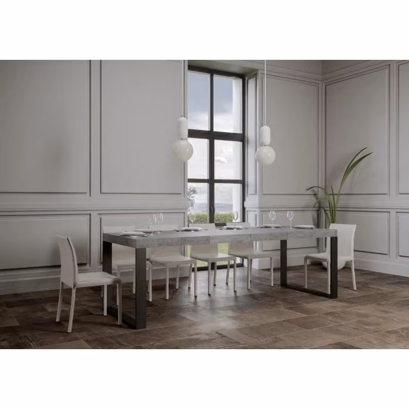 Tavolo allungabile Itamoby Tecno Premium con telaio antracite e piano effetto cemento, L: 200-304 cm, P: 90 cm – 2