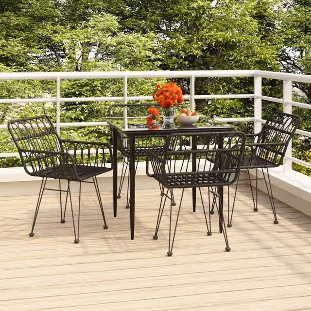 Set da Pranzo da Giardino 5 pz Nero in Polyrattan 3157853