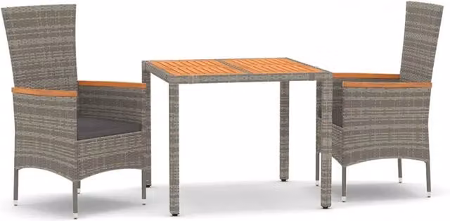 Set da Pranzo da Giardino 3 pz | Set Salotto da Giardino con Cuscini in Polyrattan Grigio