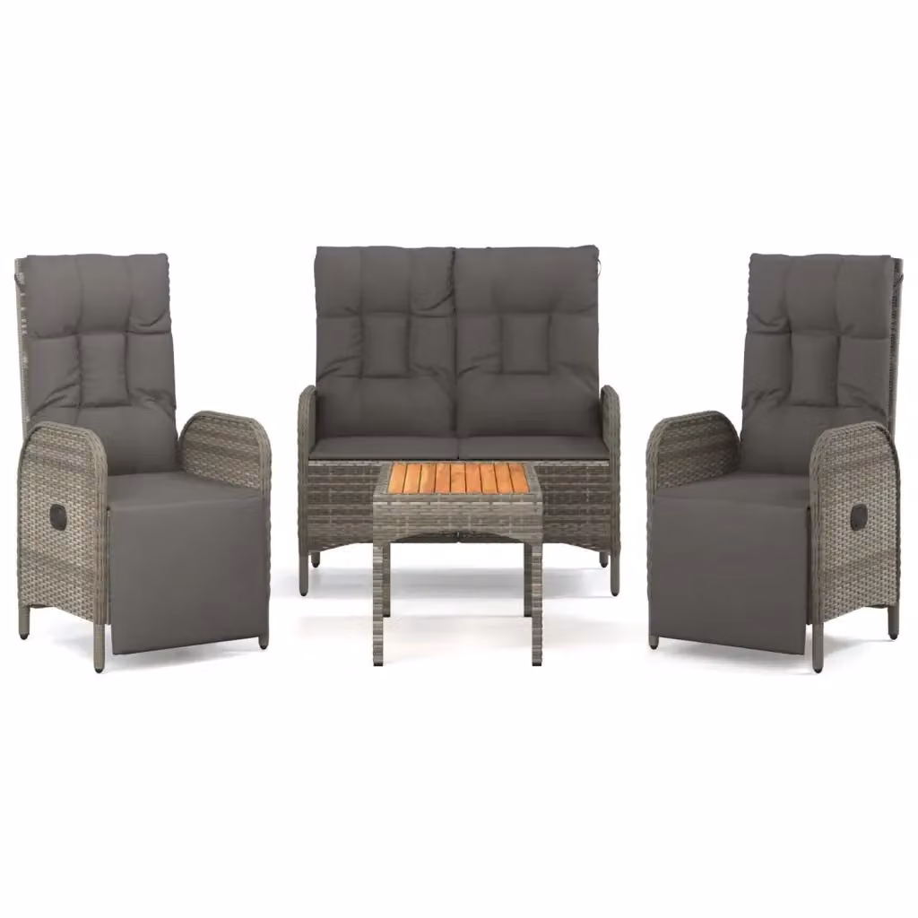 Set da Pranzo da Giardino 4 Pezzi vidaXL in Polyrattan e Legno di Acacia Grigio – 2