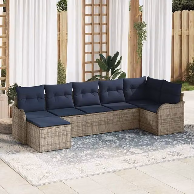 Set Divano da Giardino 7 pz Grigio polyrattan 3345795