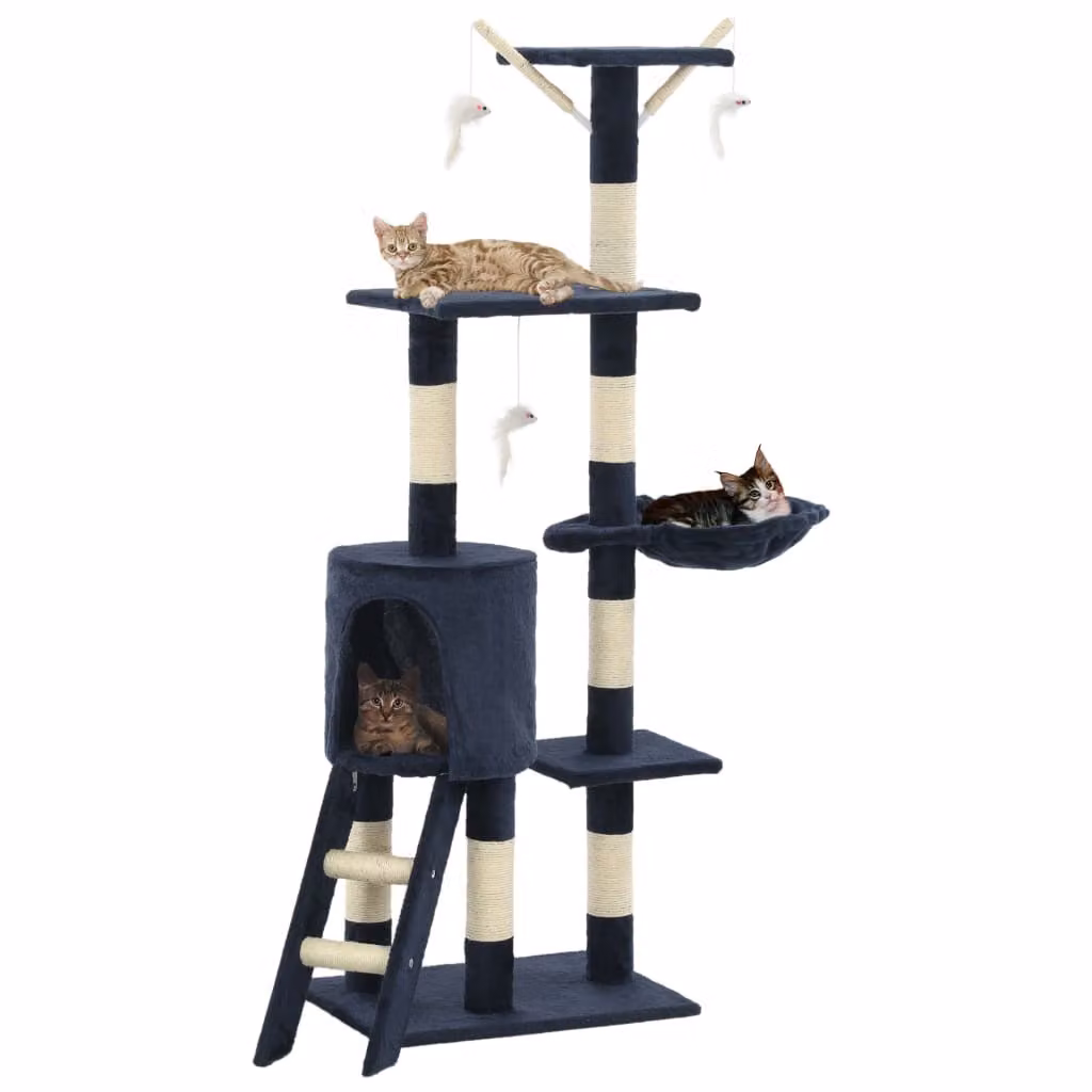 The Living Store Tiragraffi per gatti con colonne in sisal 138 cm Blu scuro