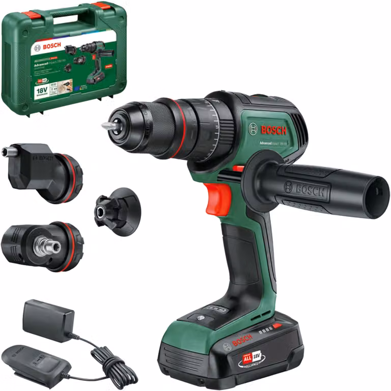 Trapano avvitatore a batteria Bosch AdvancedImpact 18V-80 QuickSnap (18V; motore brushless; 82 Nm; con accessori angolari, eccentrici e magnetici; batteria e caricabatterie inclusi) – Esclusiva Amazon – Coppia 82 Nm | Mandrino 13 mm