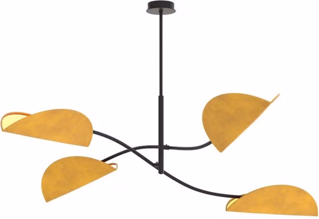 Plafoniera Moderna Pallade Acciaio Nero Arancione 4 Luci E14