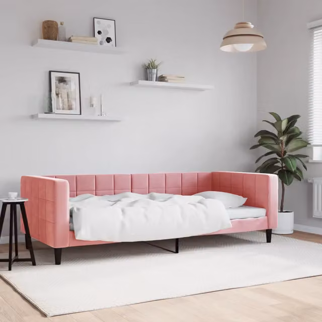 Letto da giorno moderno vidaXL in velluto rosa con struttura in metallo e legno