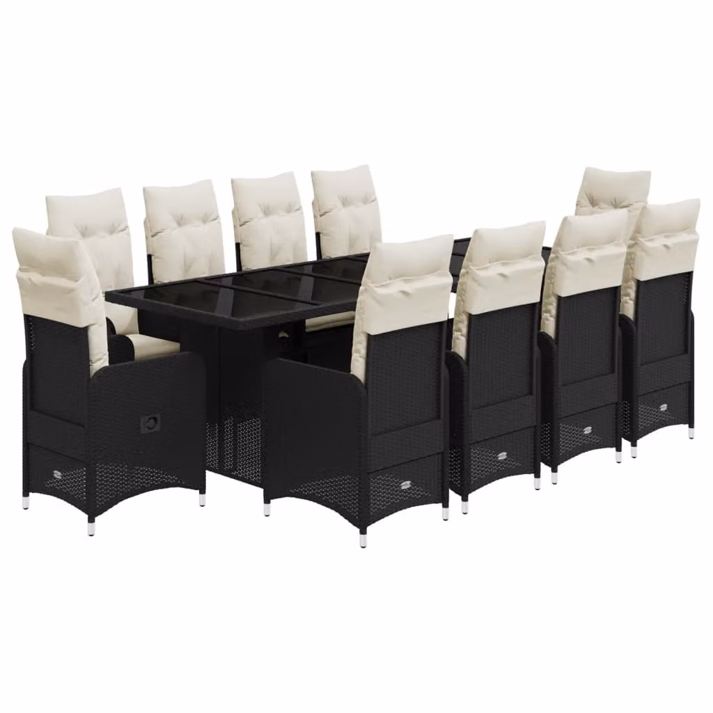 Set da Bistrò da Giardino 11 pz con Cuscini Nero in Polyrattan