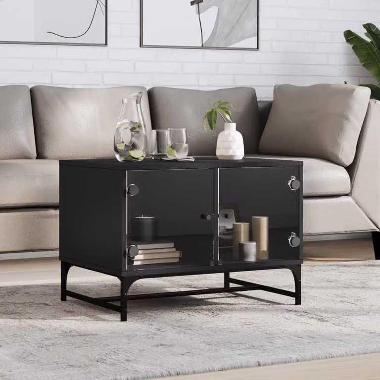 Maison Exclusive - Tavolino con ante in vetro, colore nero, dimensioni 68,5 x 50 x 50 cm