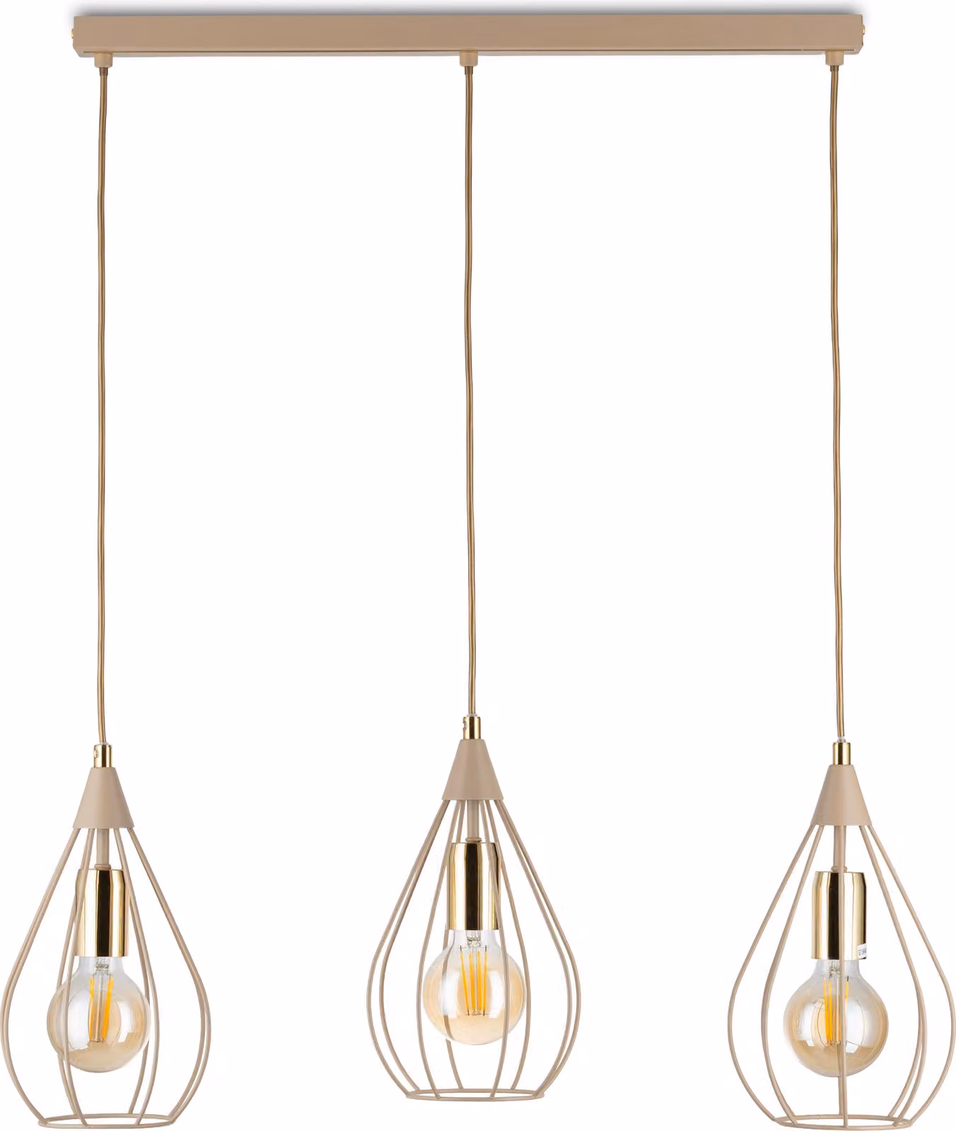 Howhomely | Lampada a sospensione - Noa - 75 cm - Beige - Design loft - Con accenti dorati e altezza regolabile