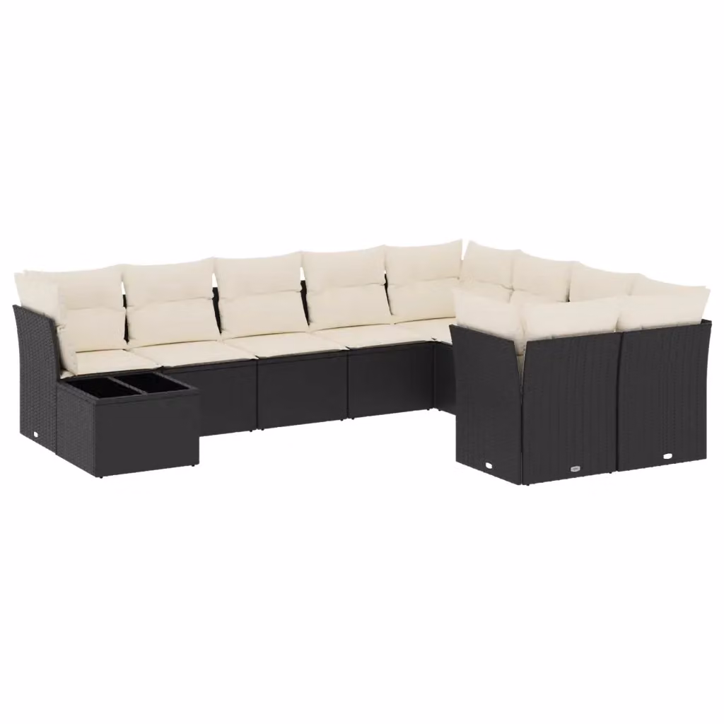 vidaXL Set Divani da Giardino a Forma di L in Polyrattan Nero con Cuscini e Tavolino da Esterno – 2