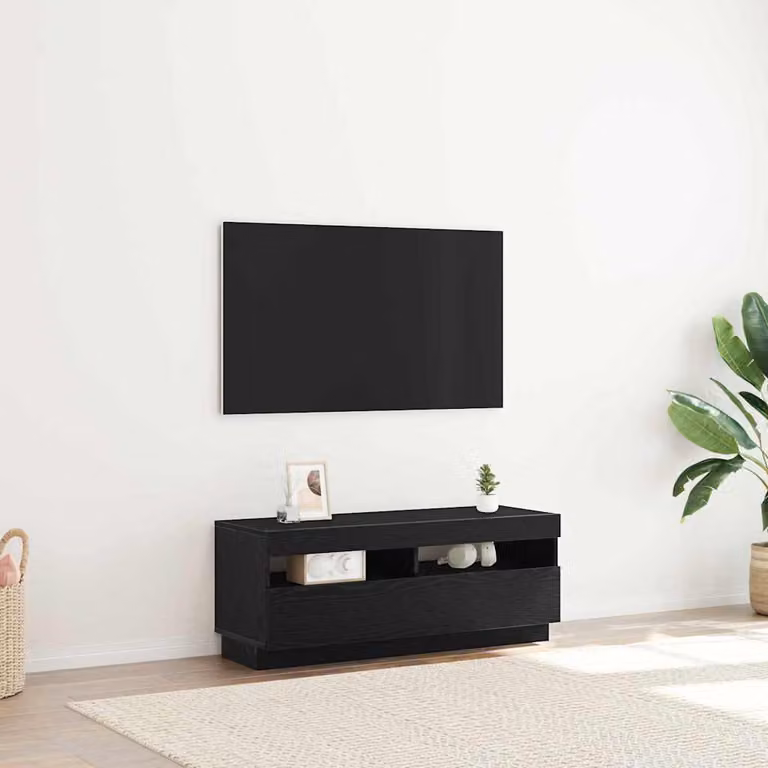 Mobile TV vidaXL moderno in legno ingegnerizzato nero L 100 cm x P 35 cm x H 40 cm con illuminazione integrata e scomparti multimediali