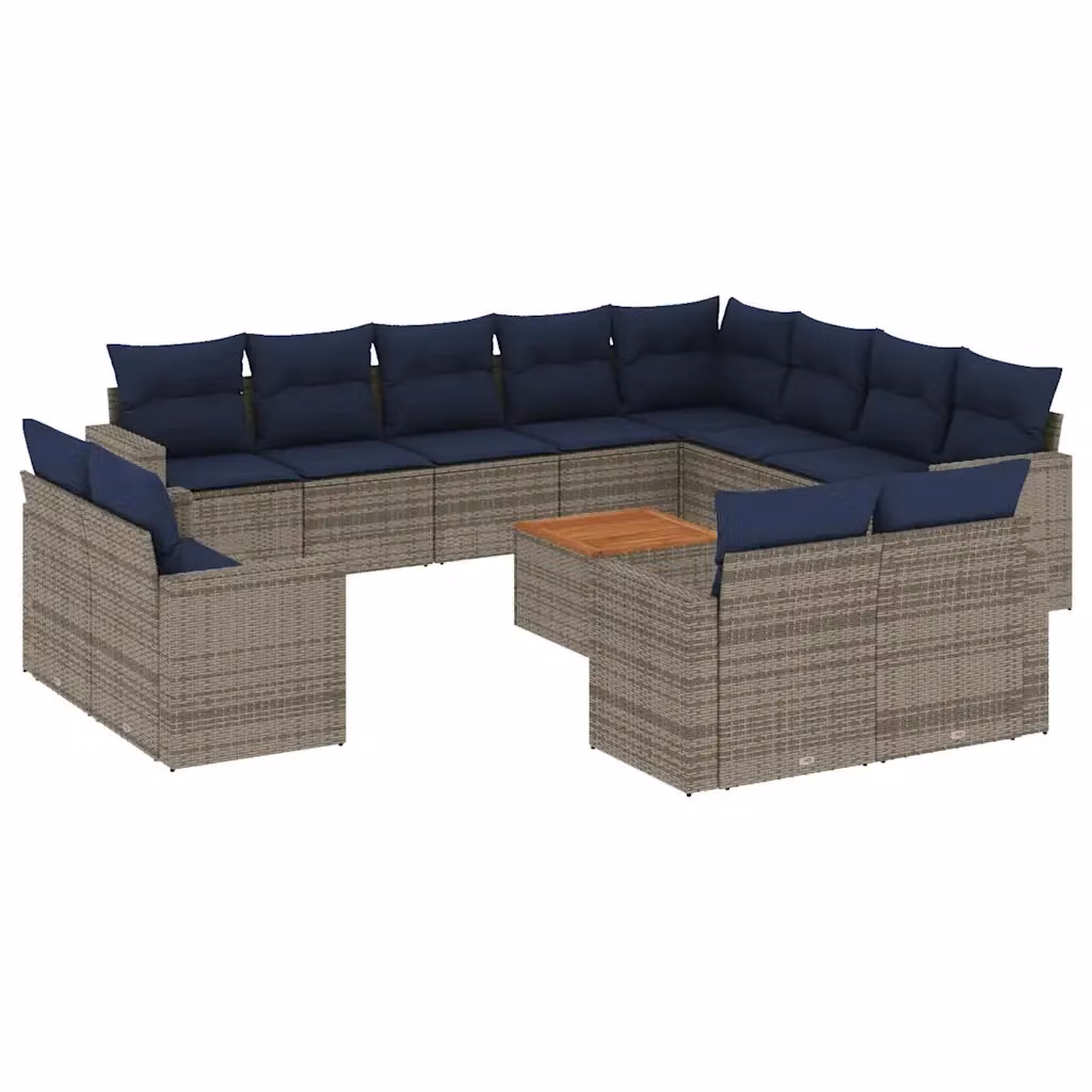 Set di divani da giardino vidaXL in polyrattan grigio con cuscini a forma di U per esterno – 2