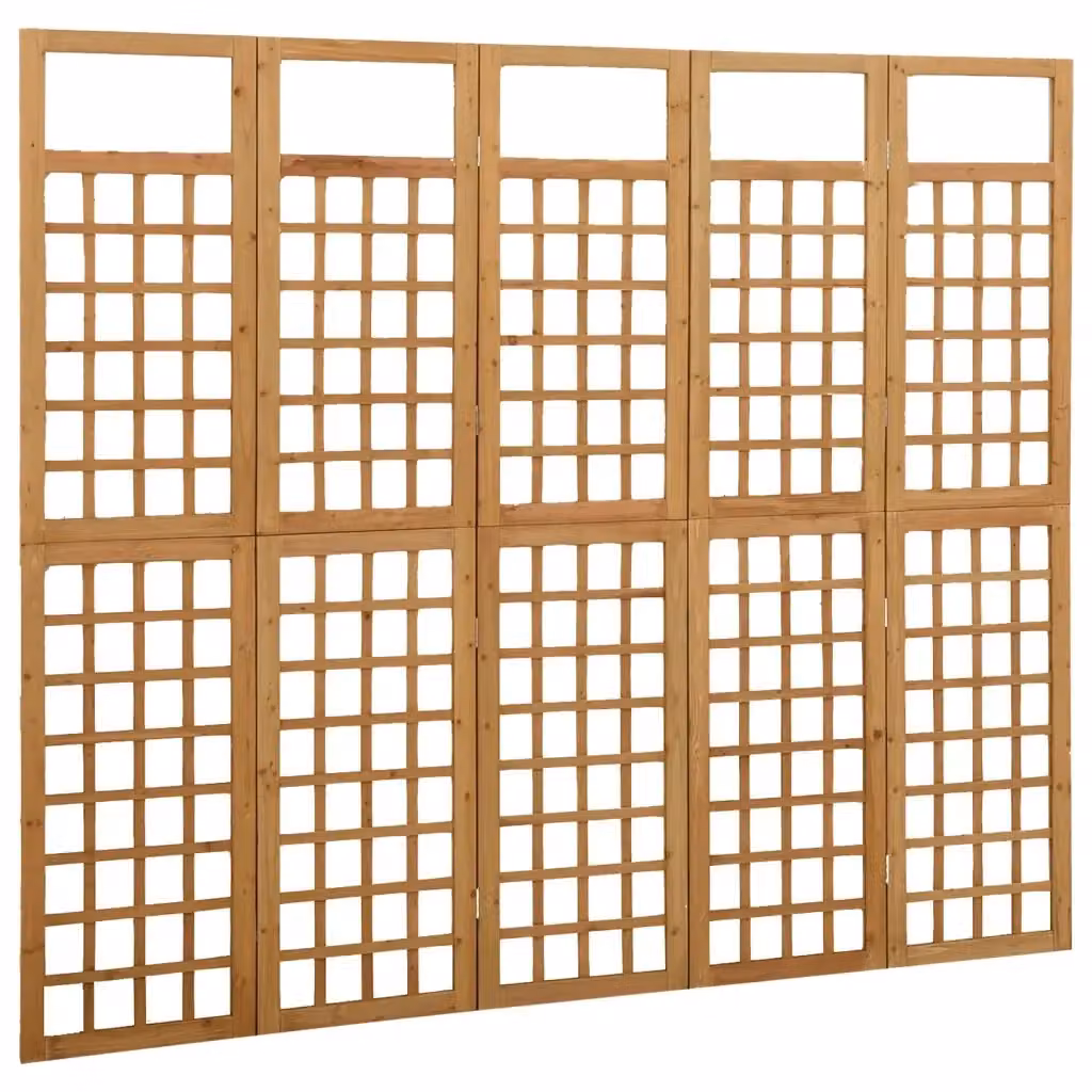 Divisorio a 5 Pannelli vidaXL in Legno Massello di Abete Marrone L: 201,5 cm, H: 180 cm – 2