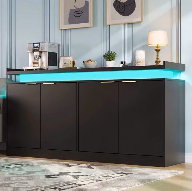 Credenza moderna con LED RGB 160 x 39 x 83 cm in MDF nero