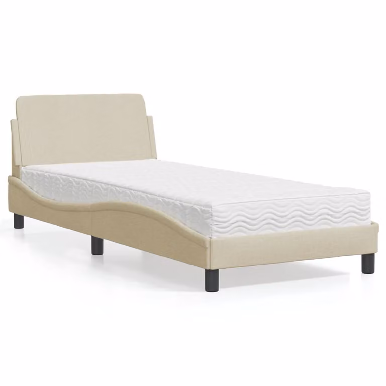 Letto con Materasso Dover vidaXL in Tessuto Beige e Bianco, Dimensioni: 90 x 190 cm
