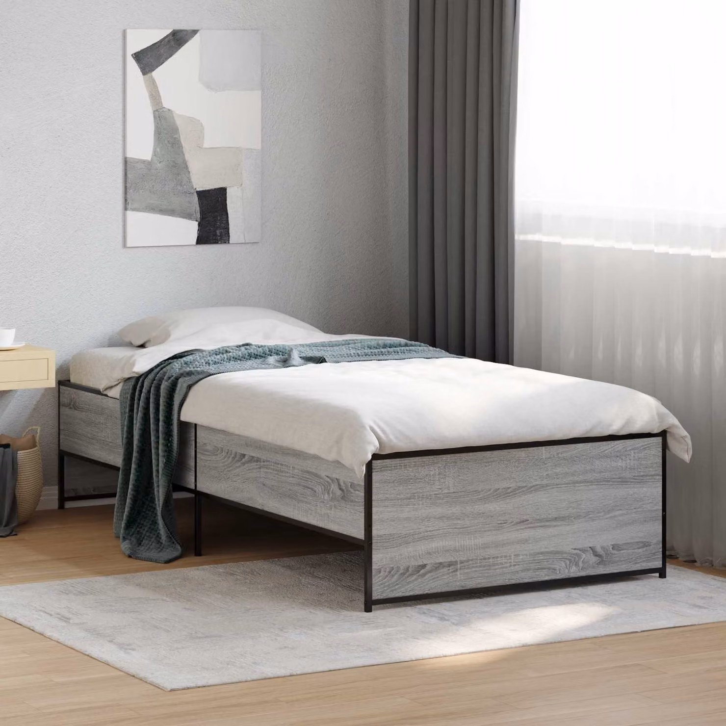 Struttura del letto vidaXL Sonoma in legno e metallo grigio e nero L/P/H: 203 x 80 x 83 cm