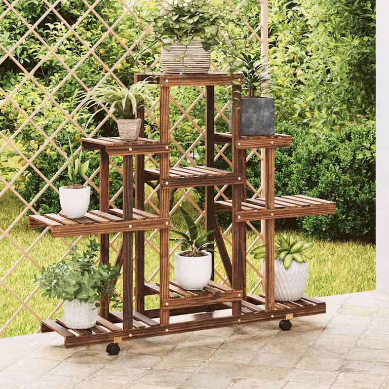 vidaXL Portafiori in Legno di Abete Marrone con Ruote L 110 cm, P 25 cm, H 101 cm
