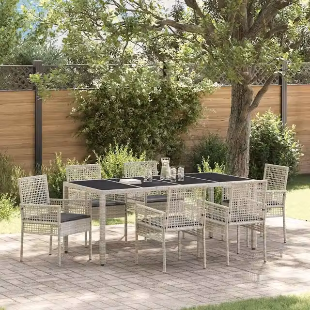 Set da Pranzo per Giardino 7 pz Grigio chiaro polyrattan 3334899