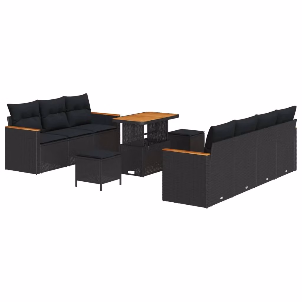 Set Divano da Giardino Moderno vidaXL in Polyrattan Nero con Cuscini e Tavolino da Esterno – 2