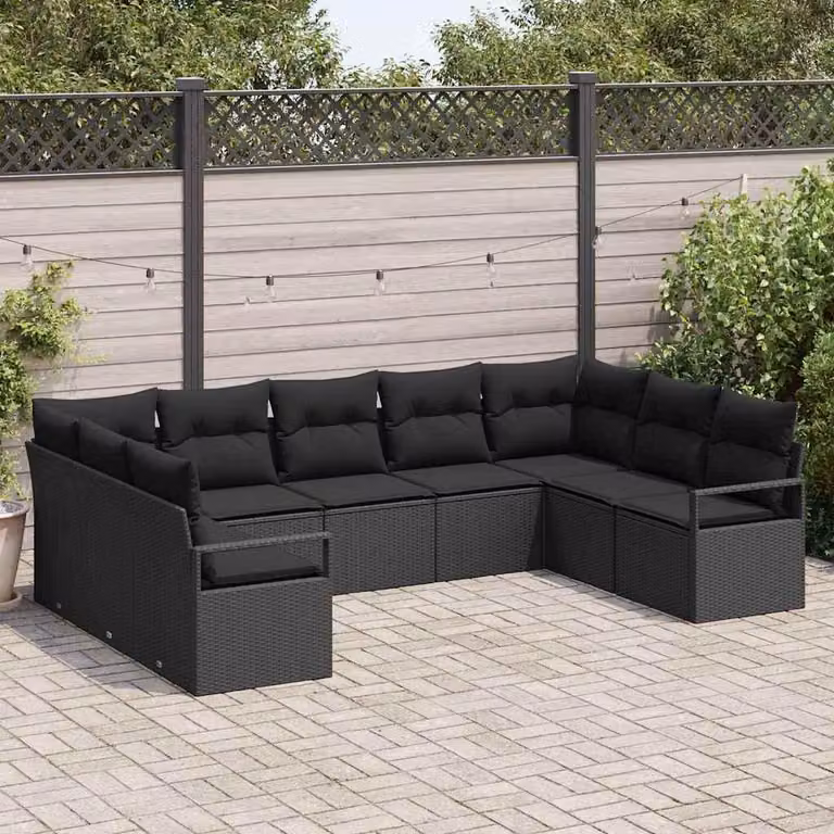 Maison Exclusive - Set da giardino composto da 9 pezzi, divano in rattan sintetico nero