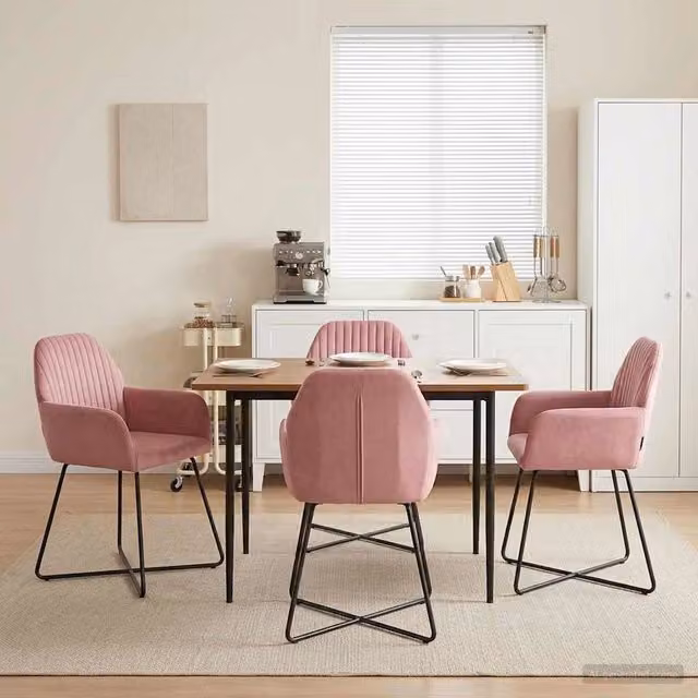 Set di 4 sedie da pranzo moderne vidaXL in velluto rosa con struttura in metallo L: 55 cm, P: 50 cm, H: 84 cm – 1