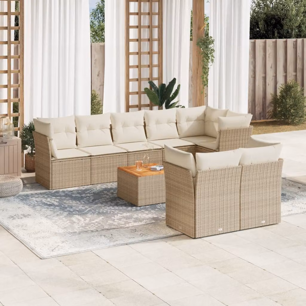 vidaXL Set Divano da Giardino a L in Polyrattan con Cuscini Beige e Tavolino da Caffè – 1